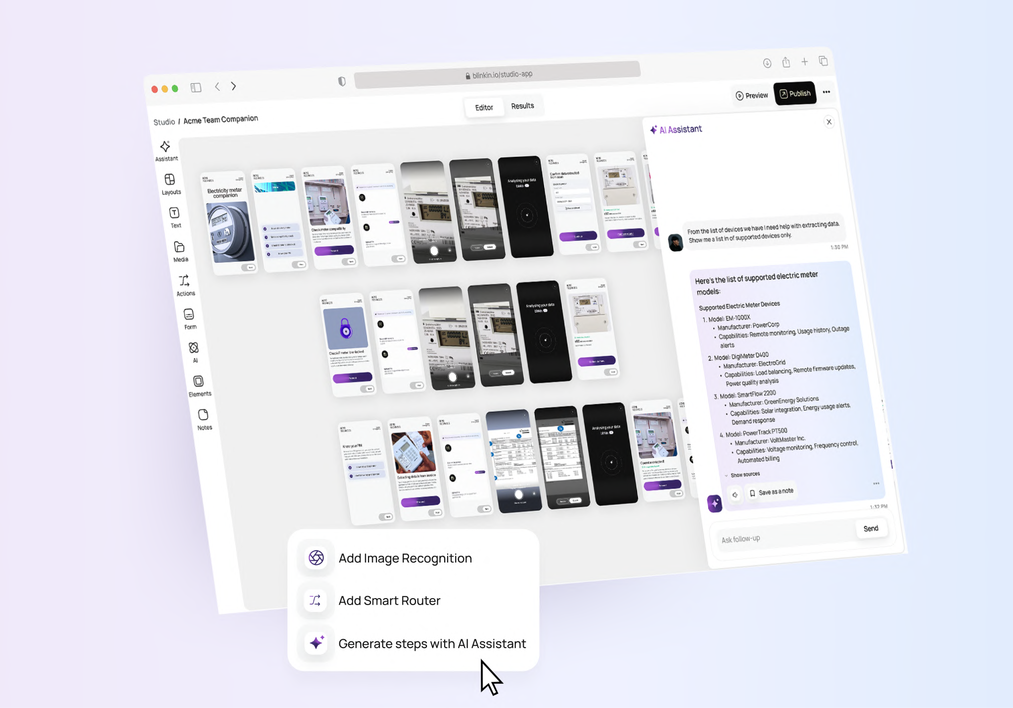 Blinkin Studio Canvas zum Aufbau eines KI-Workflows